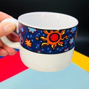 Vintage Sakura Celestial Coffee Flat Cup - SINGLE: 90s Memphis Design Stoneware